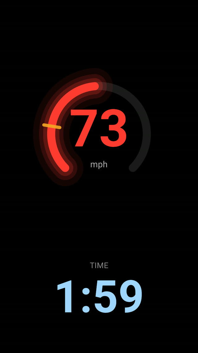HUD mode: glowing speed arc gone red for over the limit