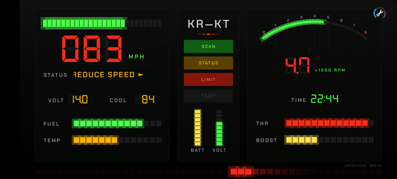 Day Rider skin in landscape telling the driver to reduce speed at 83 mph